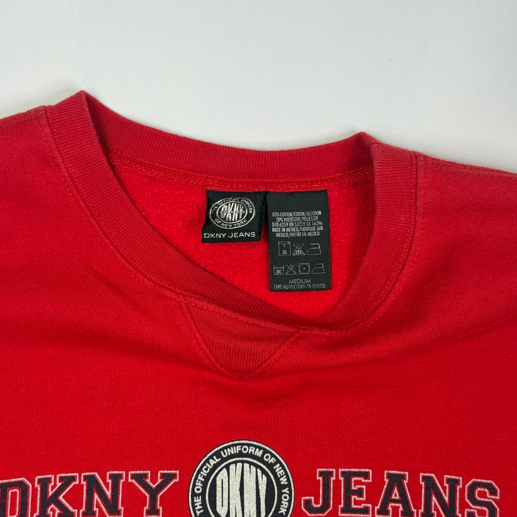 Y2K DKNY Jeans Spell Out Sweatshirt L Red