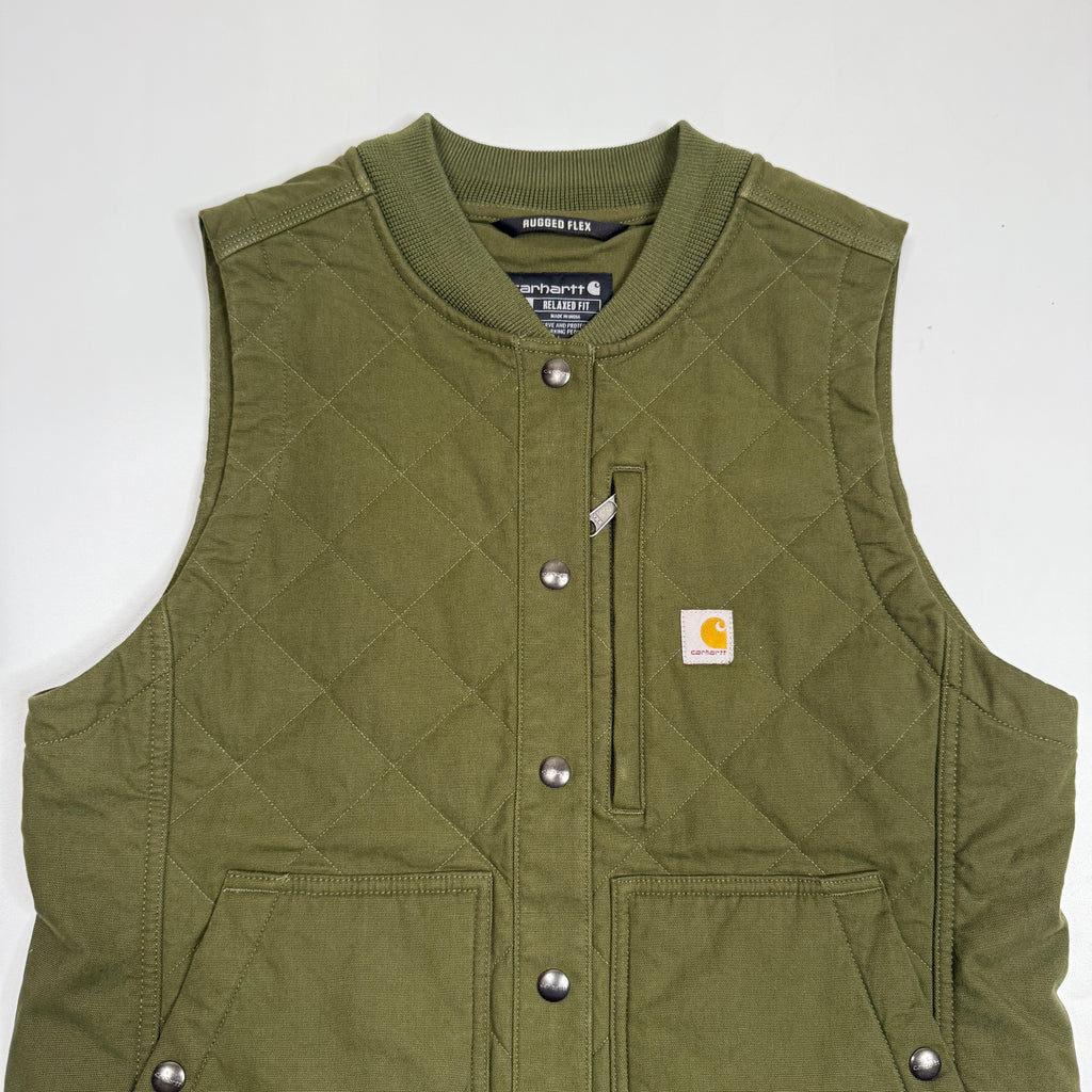 Carhartt Rugged Flex Relaxed Fit Canvas Insulated Rib Collar Vest M Basil
