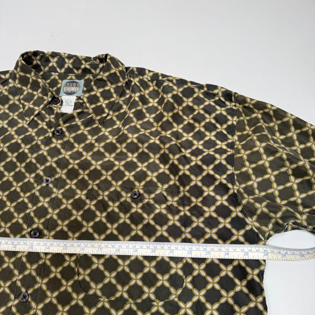 VTG Silk Uomo Floral Silk Button Up XL