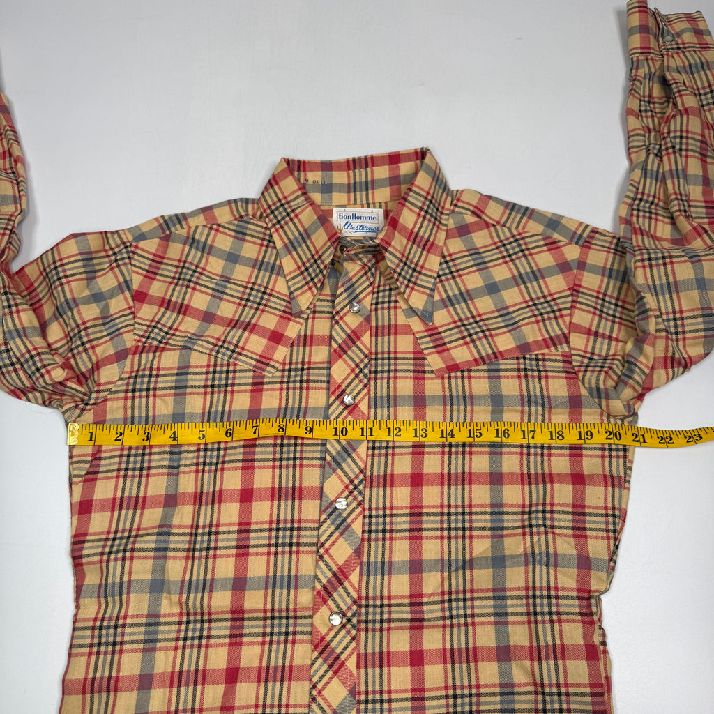 VTG BonHomme Western Plaid  Peal Snap L/S Button Up M