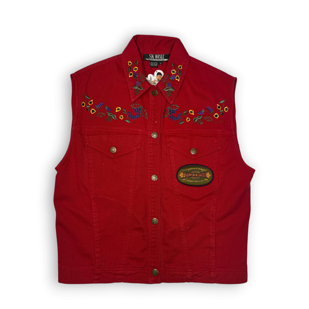 VTG Ski Wear Floral embroidered Vest S Red