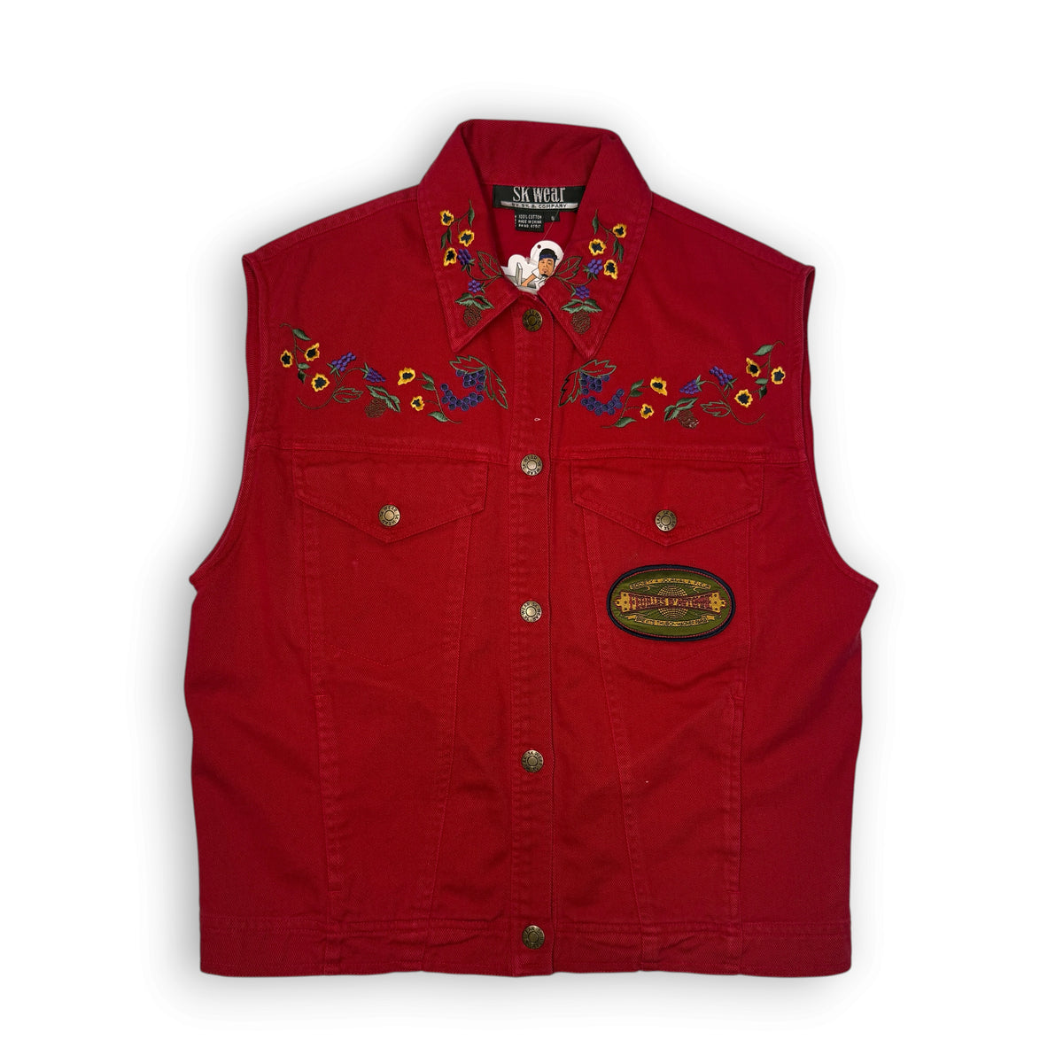 VTG Ski Wear Floral embroidered Vest S Red