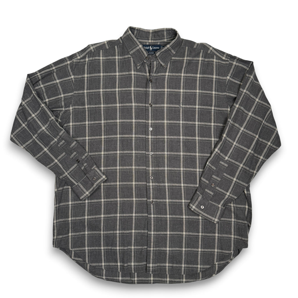 VTG Ralph Lauren Tattersall Check L/S Button Up XL Grey