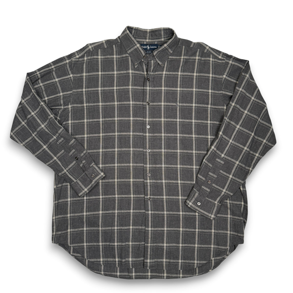 VTG Ralph Lauren Tattersall Check L/S Button Up XL Grey