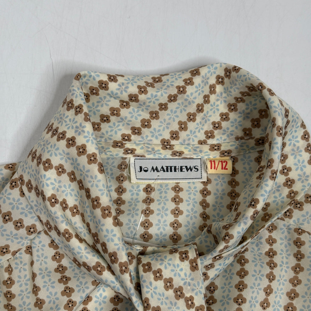 VTG Jo Matthews Floral Stripe Secretary Blouse Pussyow Secretary Blouse S/M Beige