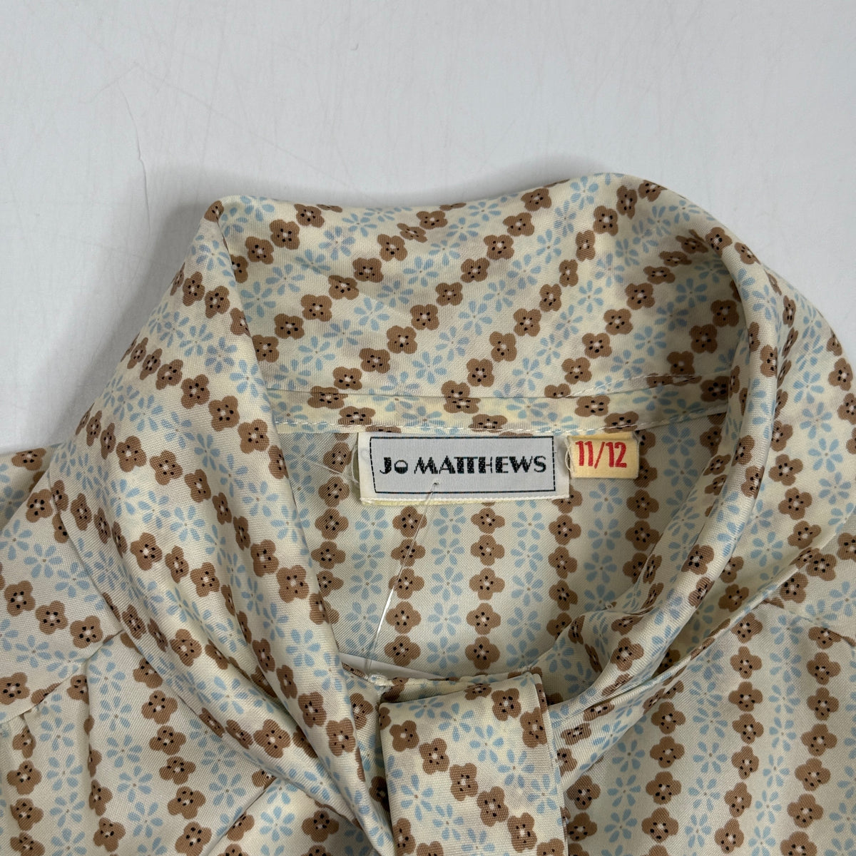 VTG Jo Matthews Floral Stripe Secretary Blouse Pussyow Secretary Blouse S/M Beige