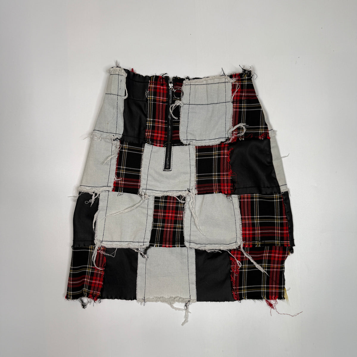 Custom Patchwork Plaid Denim Punk Mini Skirt 24"