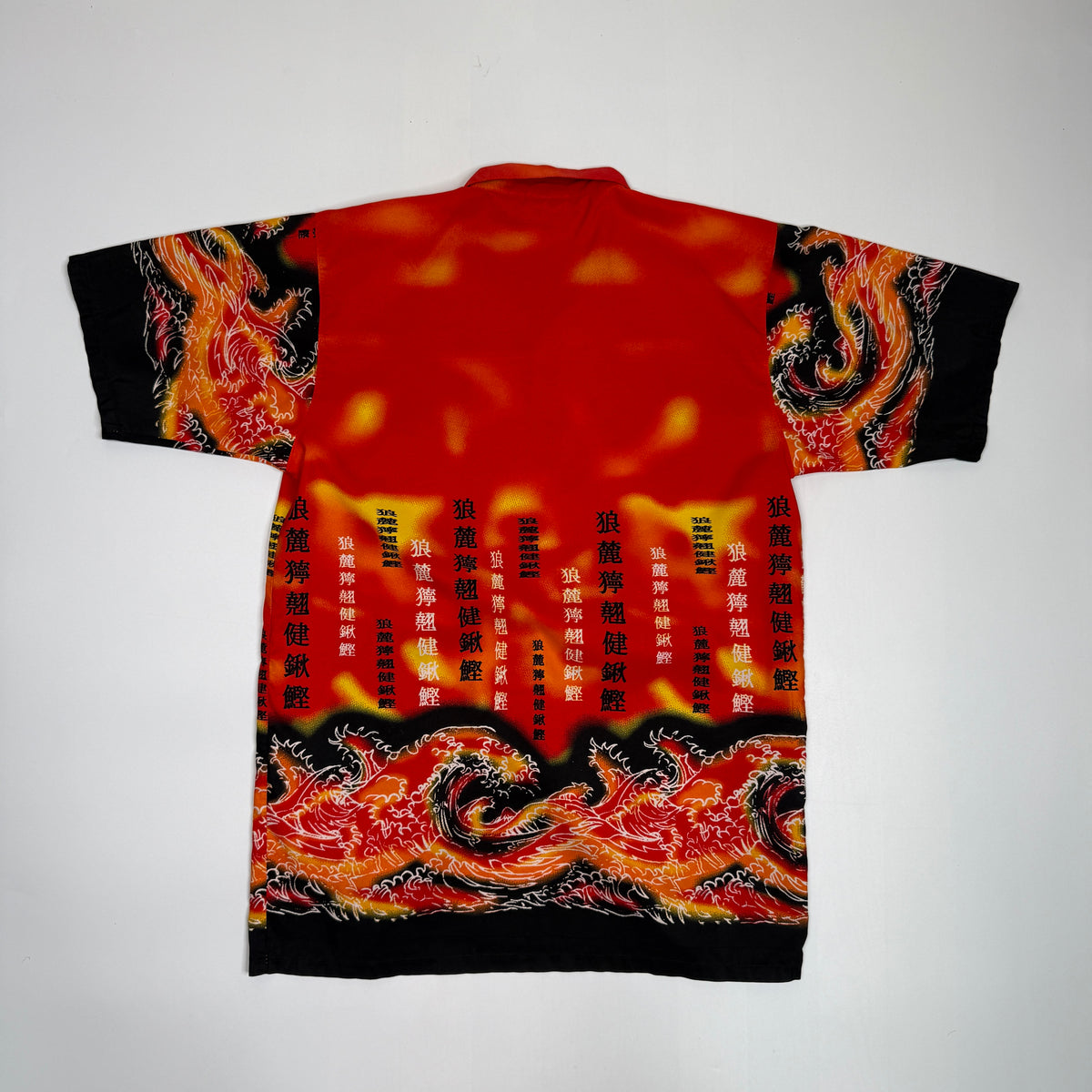 Y2K TD Asian Inspired Waves Button Up L Red