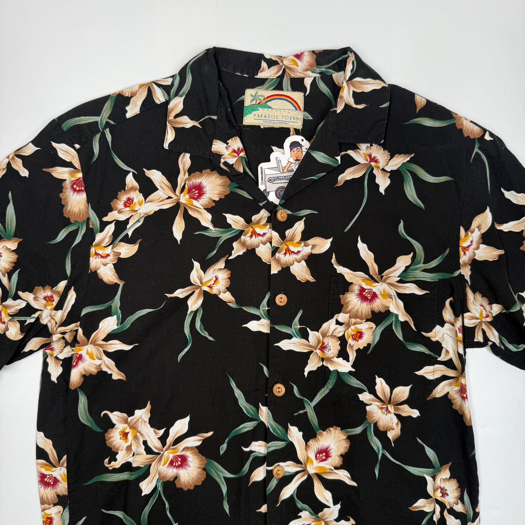 VTG Paradise Found Cattleya Orchid Hawaiian Button Up M