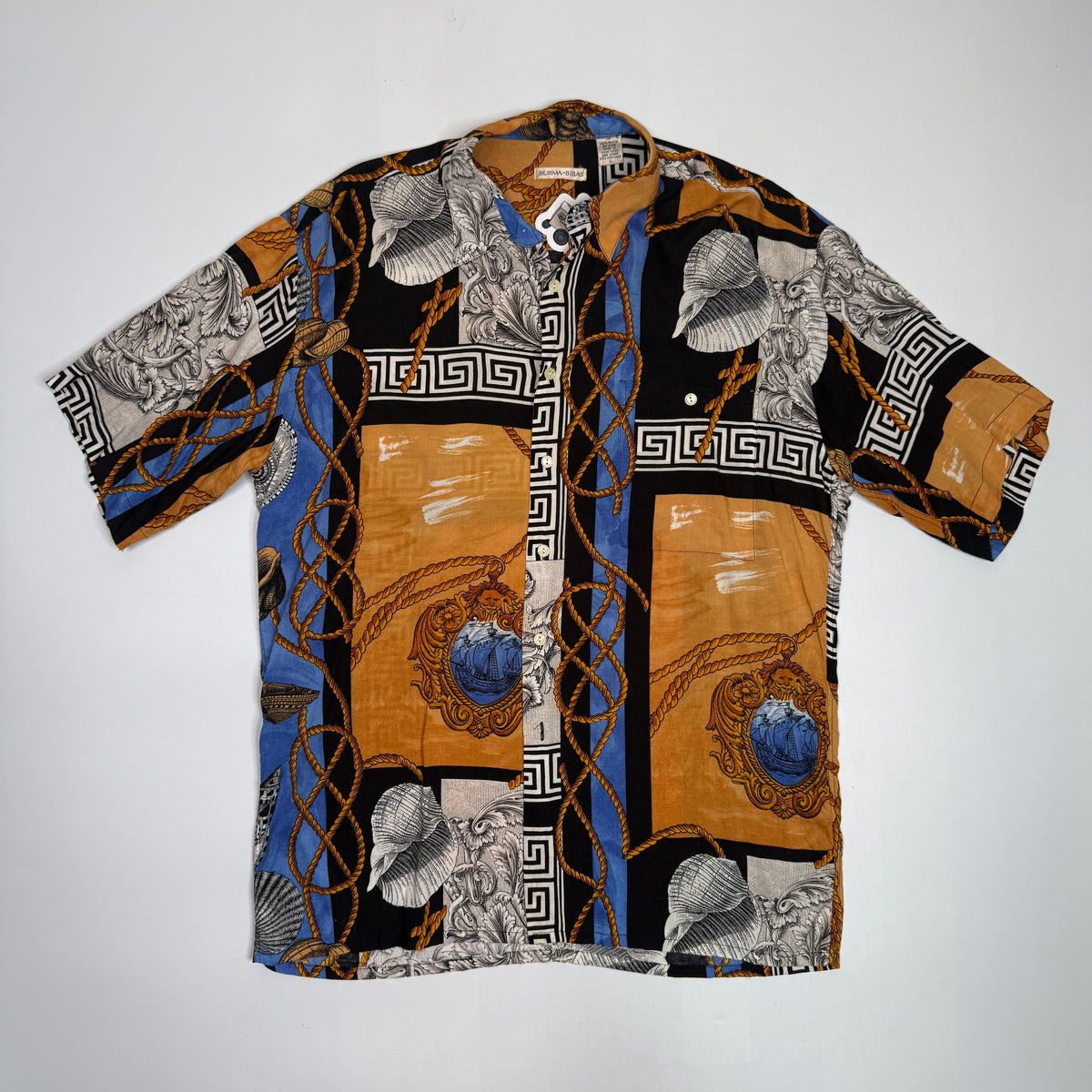VTG Burma Bibas Baroque Greek Rayon Button Up L