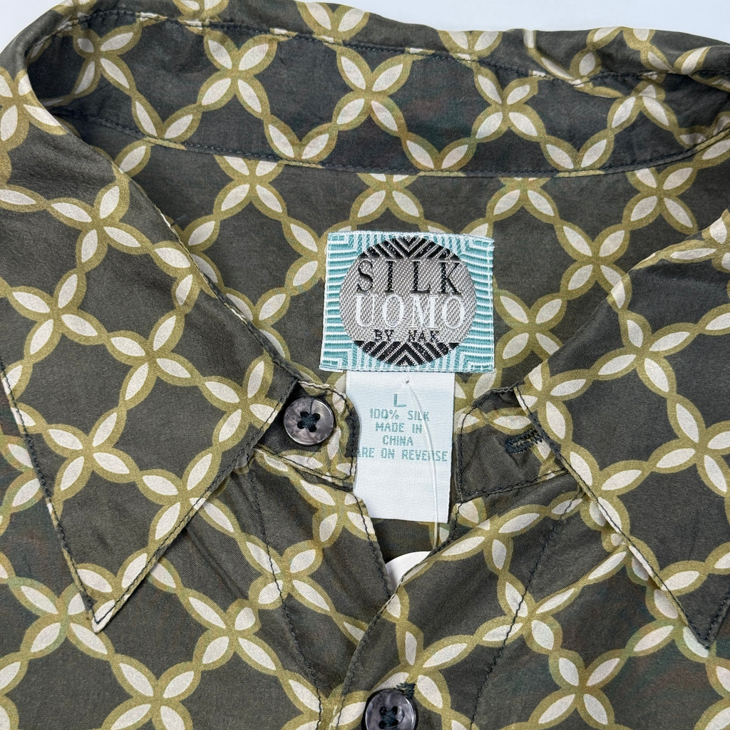VTG Silk Uomo Floral Silk Button Up XL