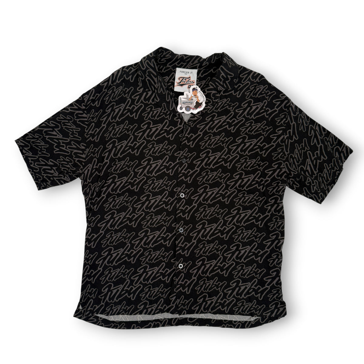 Fubi Forever 21 Script Rayon Button Up M