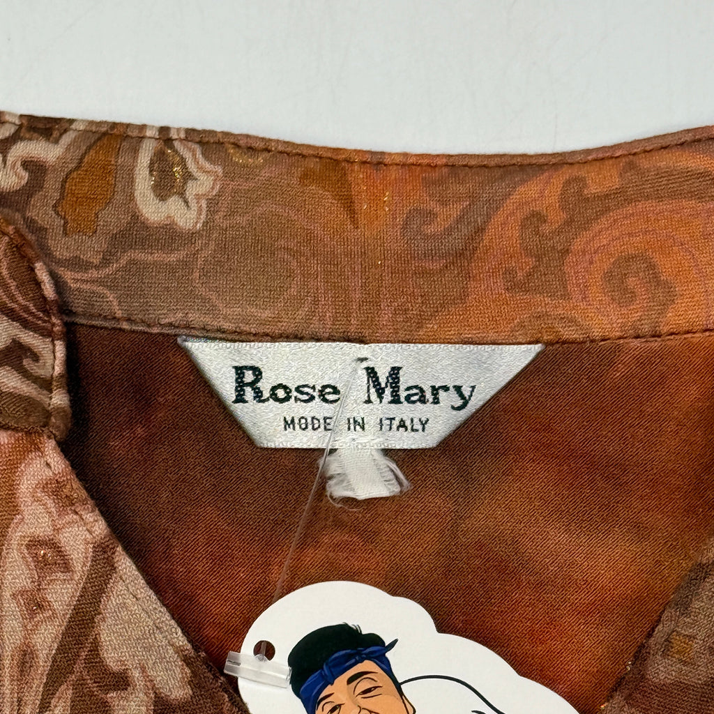 Y2K Rose Mary Made in Italy Paisley Peplum Bell Blouse M Brown