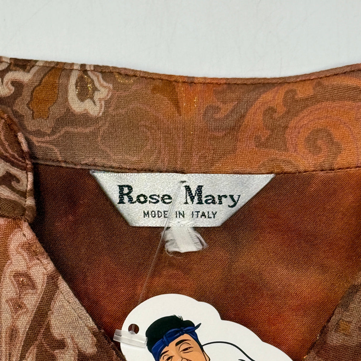 Y2K Rose Mary Made in Italy Paisley Peplum Bell Blouse M Brown
