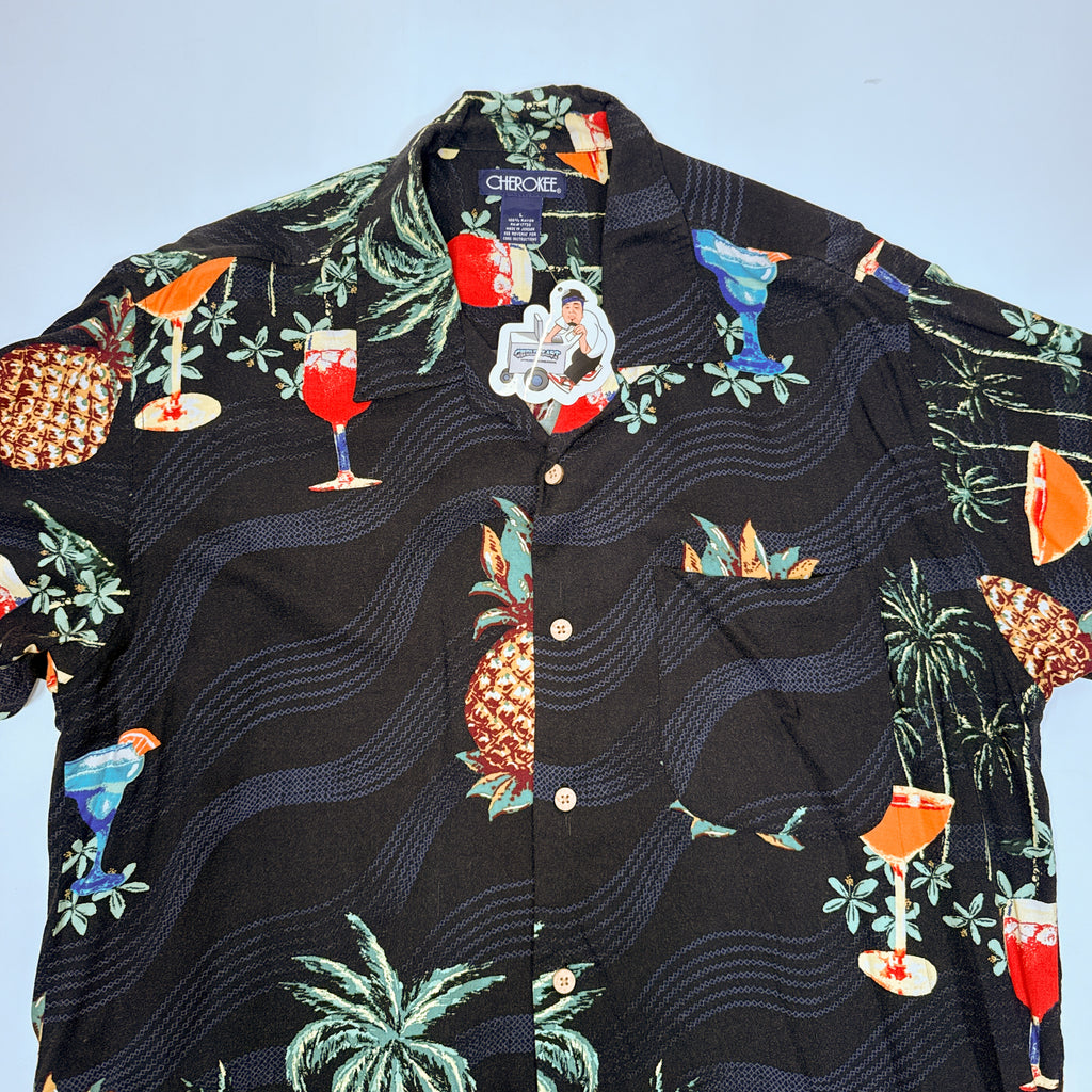 VTG Cherokee Cocktails Rayon Button Up L