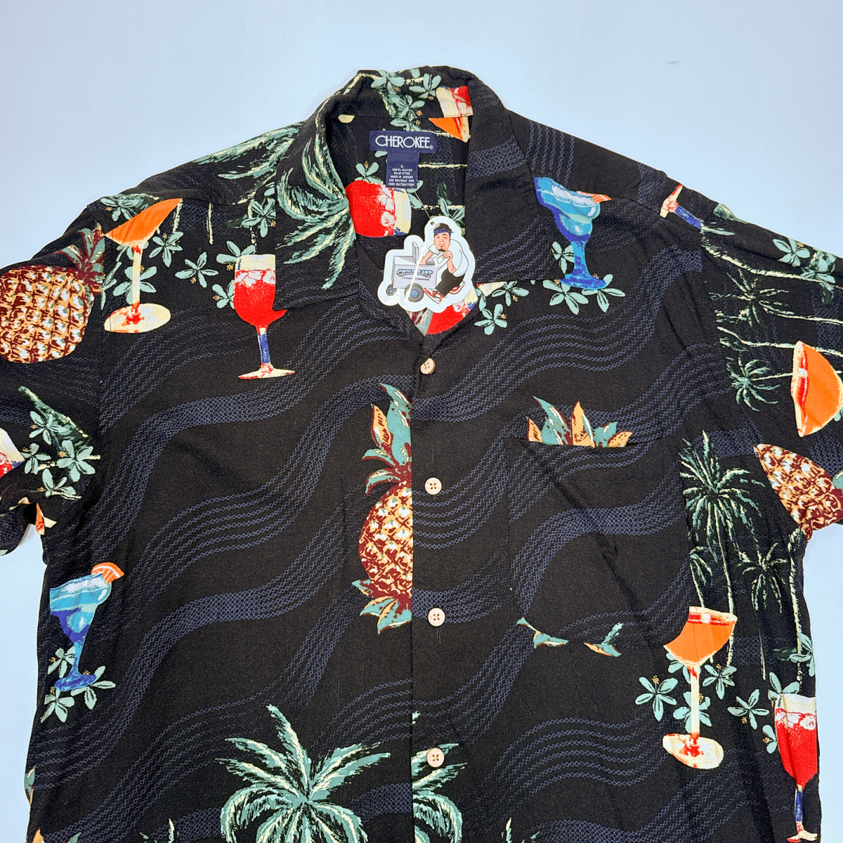 VTG Cherokee Cocktails Rayon Button Up L