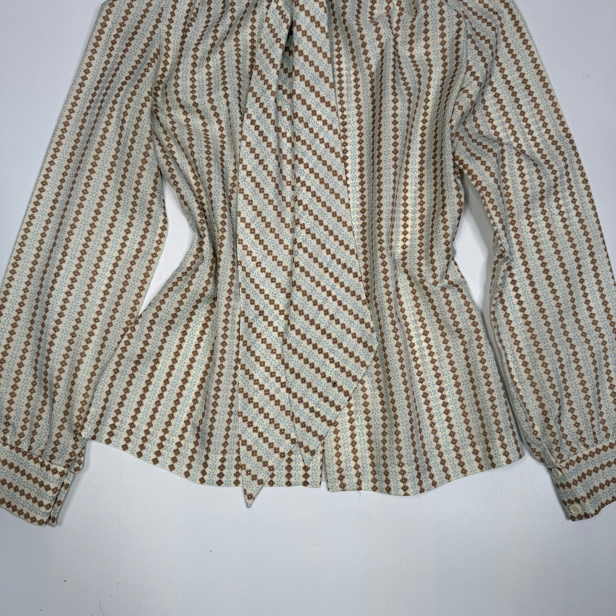 VTG Jo Matthews Floral Stripe Secretary Blouse Pussyow Secretary Blouse S/M Beige