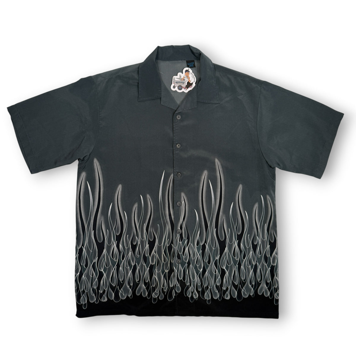 Y2K Flame Oversized Button Up XL/L Grey
