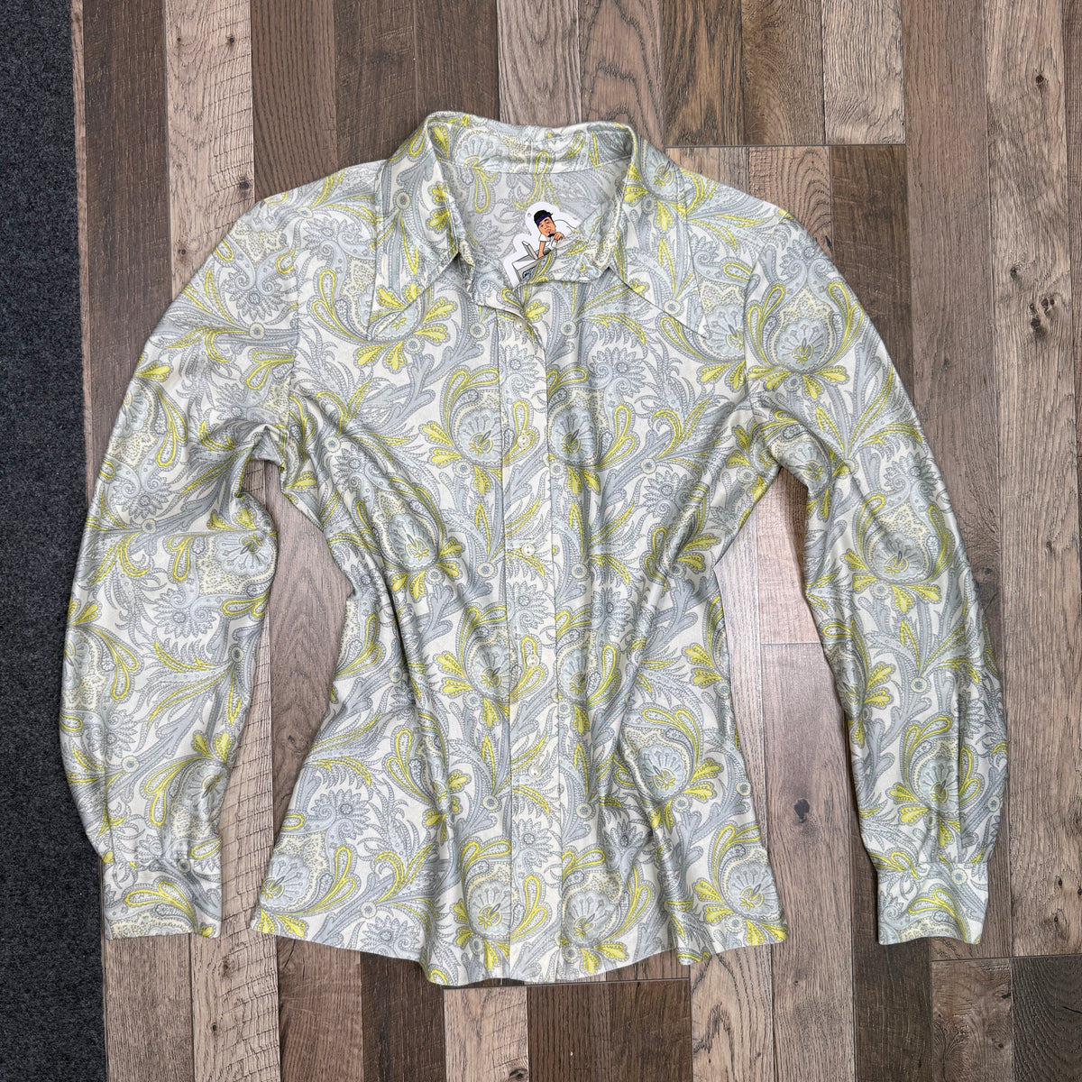 VTG Paisley Dagger Collar L/S Button Up Blouse M
