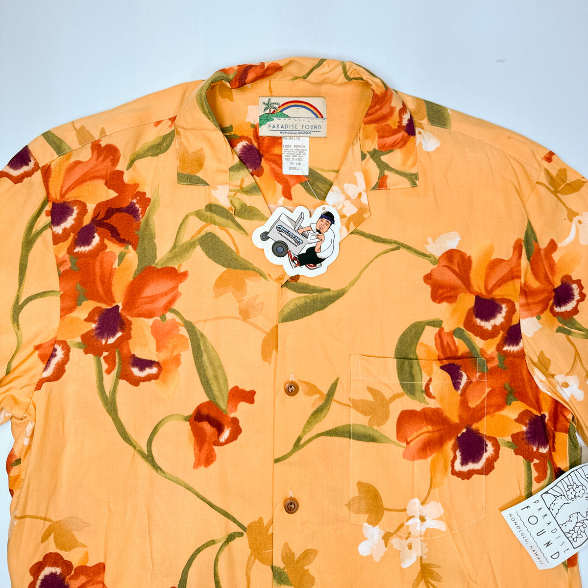 NWT VTG Paradise Found Cattleya Orchid Rayon Button Up S Peach