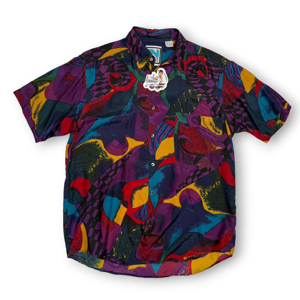 VTG In Private Geometric Art Silk Button Up M