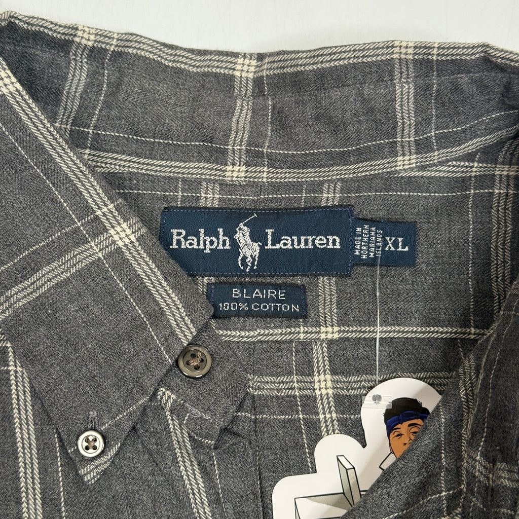 VTG Ralph Lauren Tattersall Check L/S Button Up XL Grey