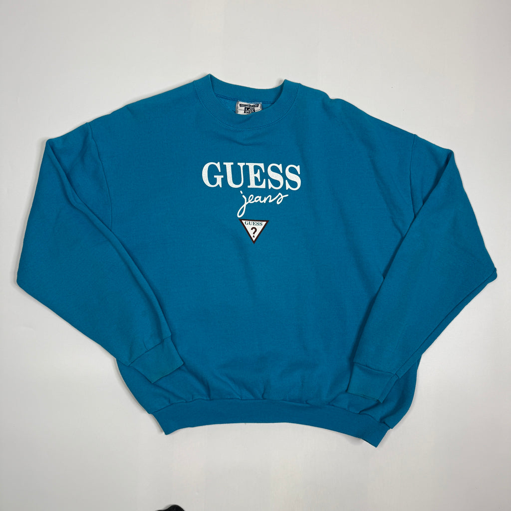 VTG Guess Jeans Spell Out Sweatshirt L/M Blue