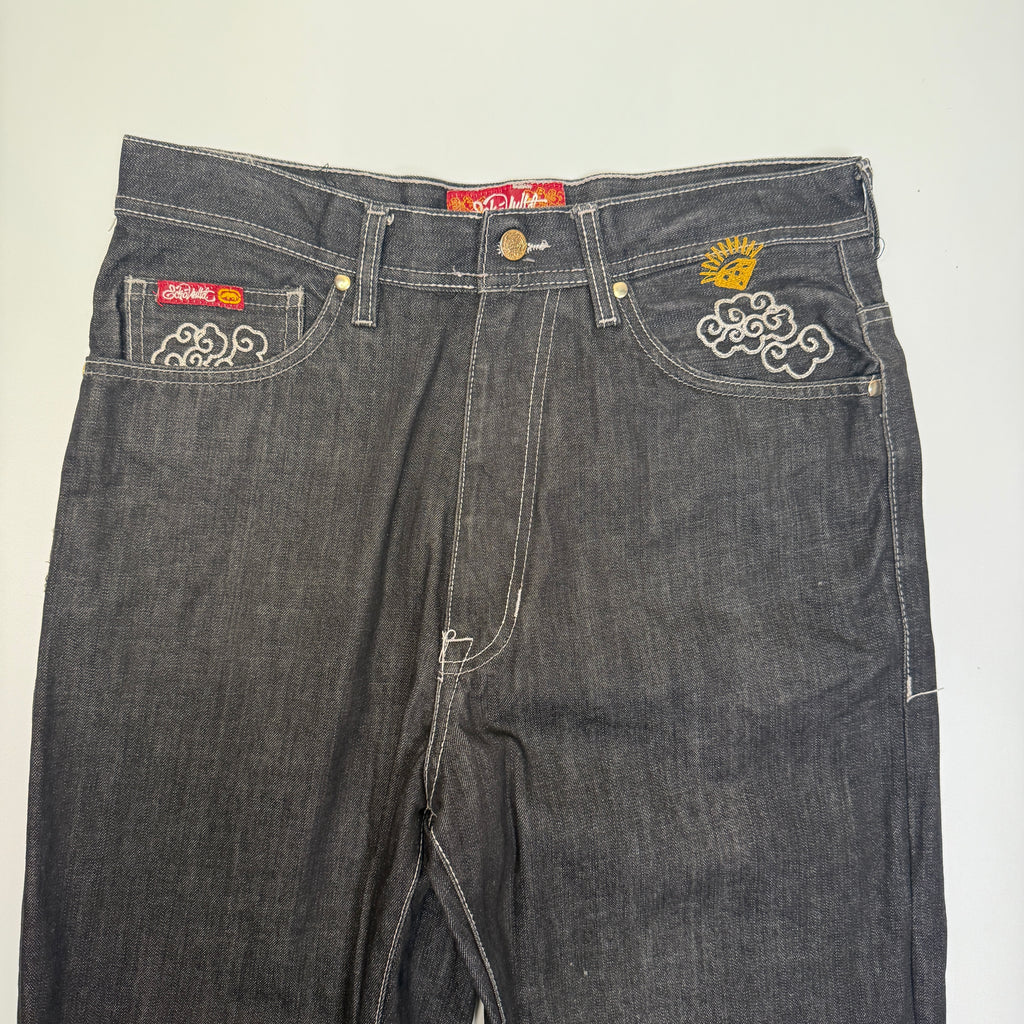 Ecko Unltd Dragon Baggy Fit Embroidered Denim Jeans Black