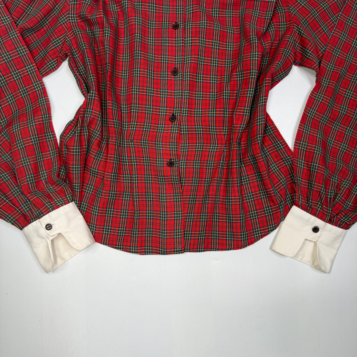 VTG Foxmoor Blouse Tartan Plaid Peter Pan Collar Puff Sleeve Blouse S