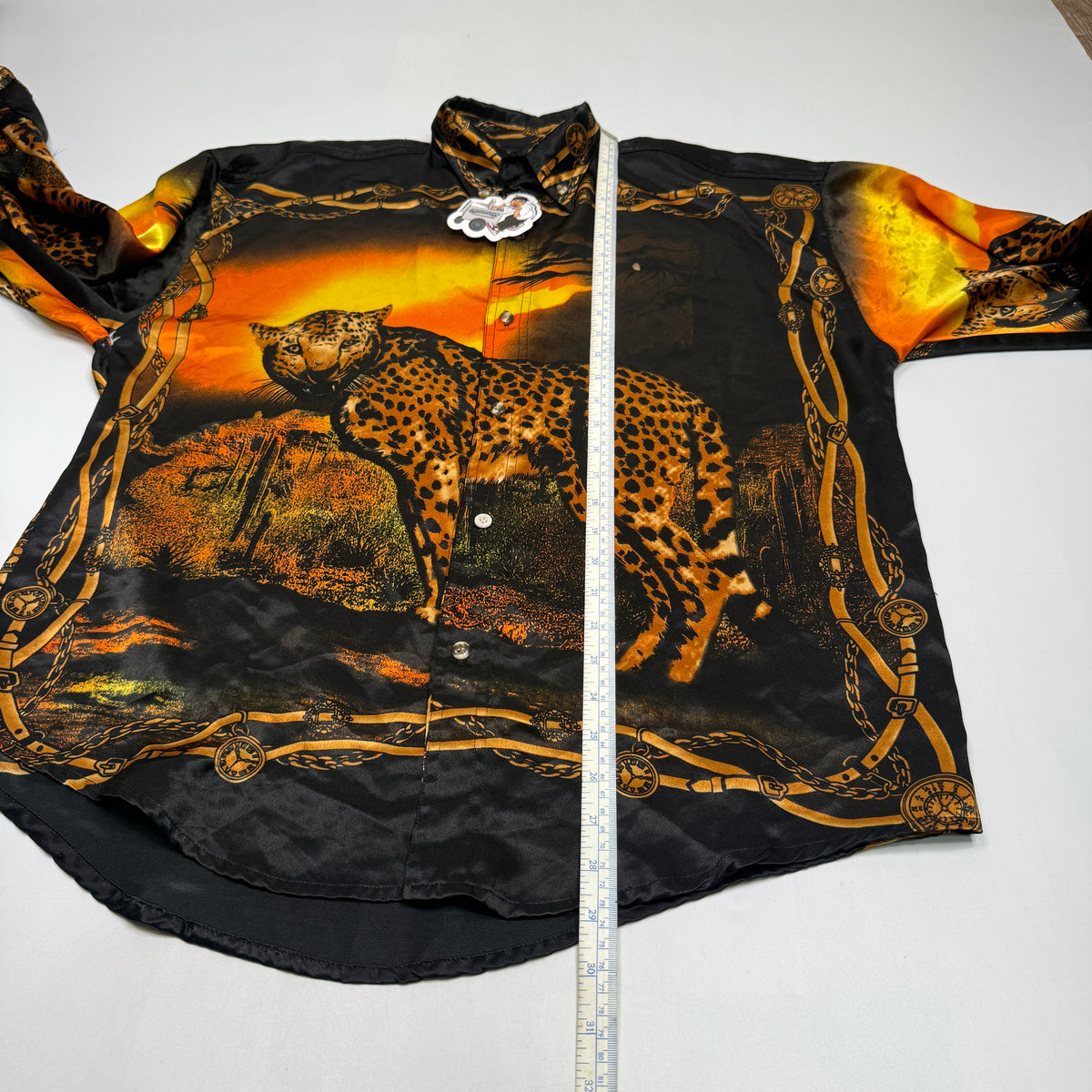 VTG Greymax Leopard Silk Button Up L