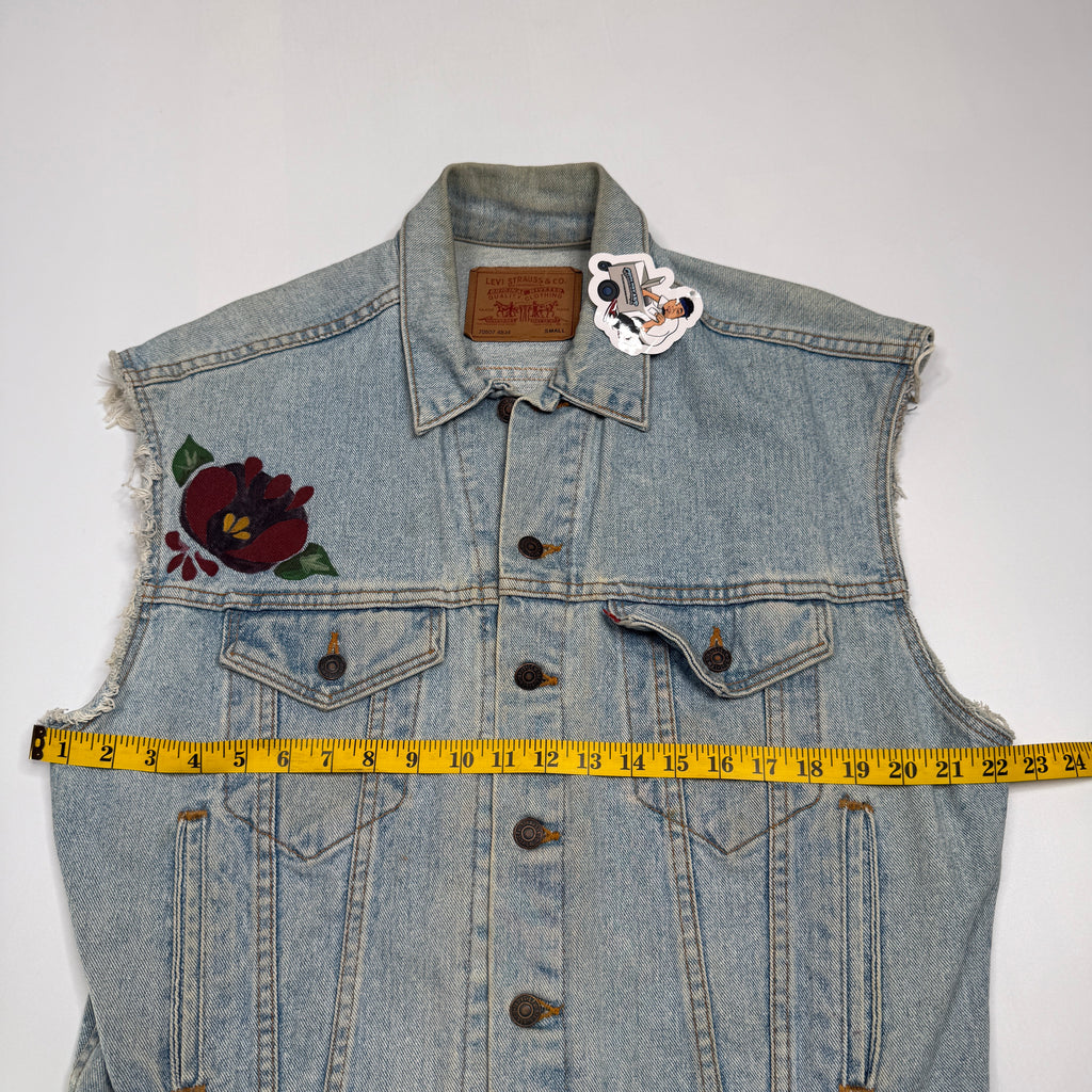 VTG Levis Cut Off Floral Hand Painted Denim Vest S/M