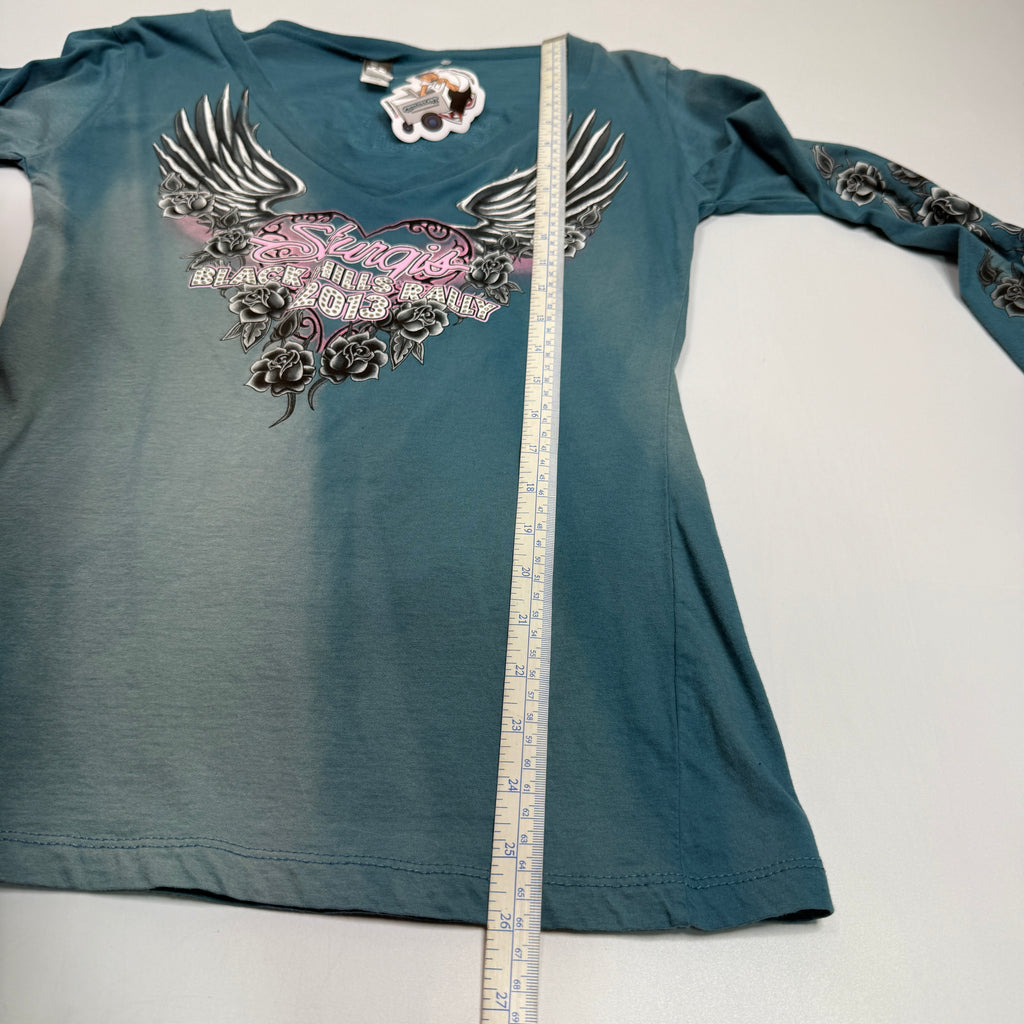 Y2K 2013 Sturgis Black Hills Rally V Neck L/S T Shirt S Blue