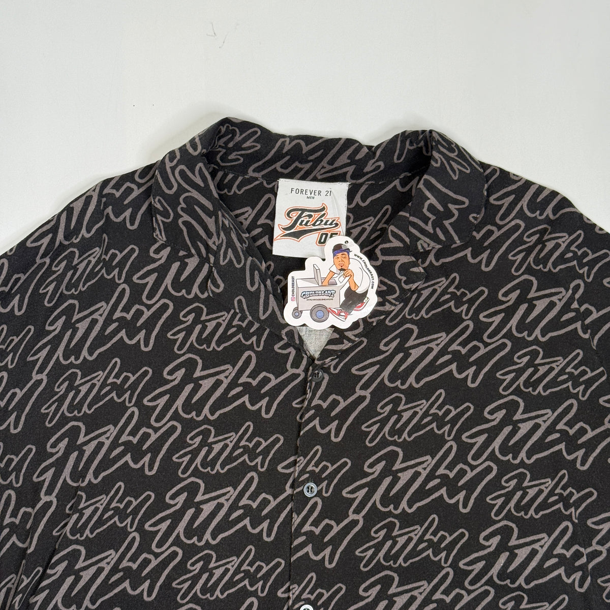 Fubi Forever 21 Script Rayon Button Up M