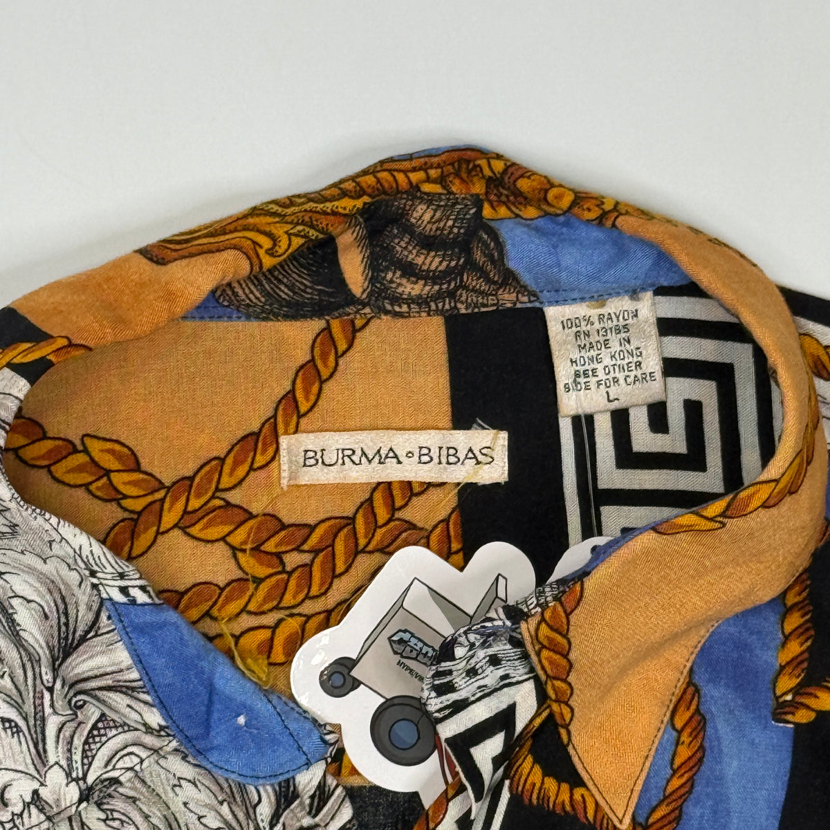 VTG Burma Bibas Baroque Greek Rayon Button Up L