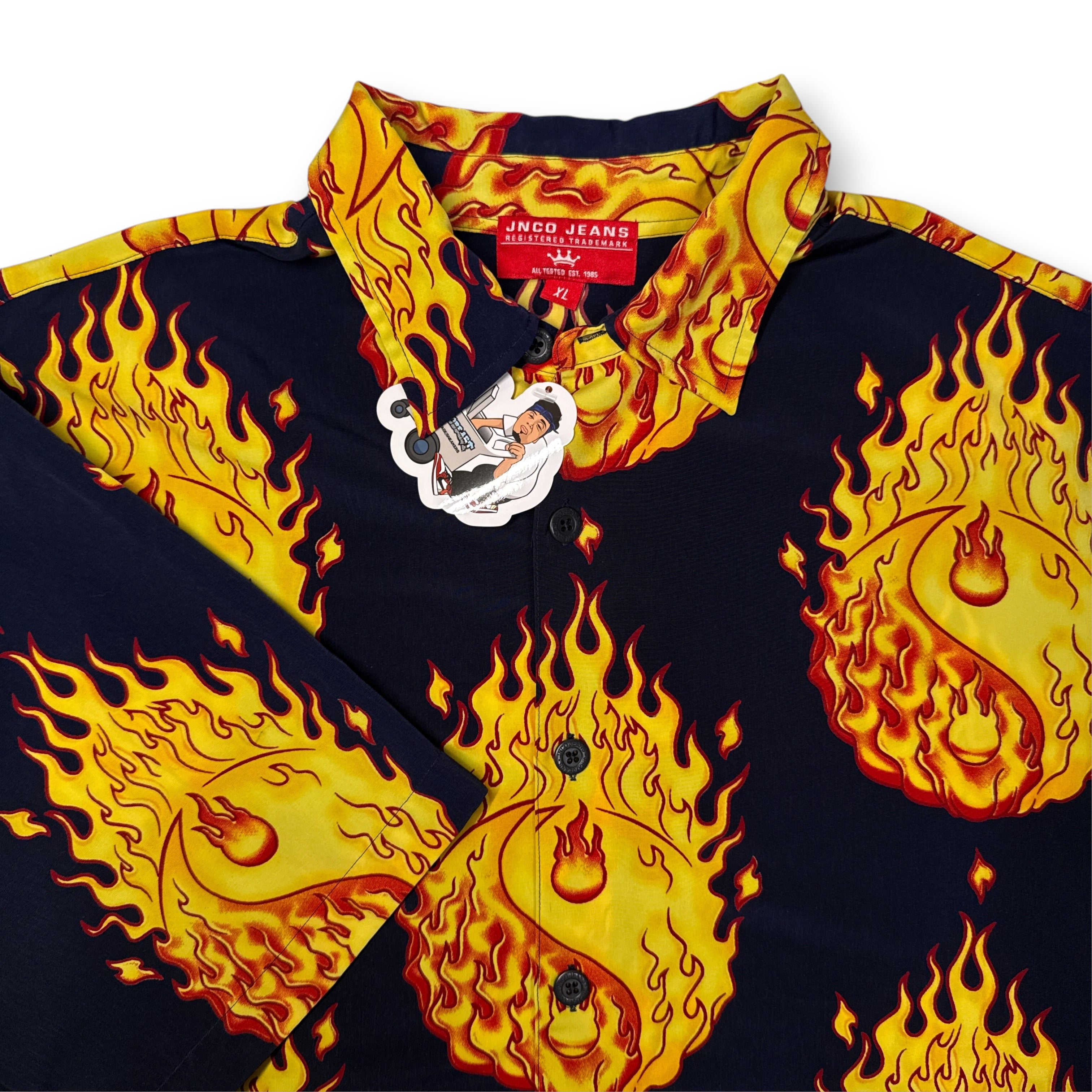Y2K Jnco Fire Peace Button Up XL
