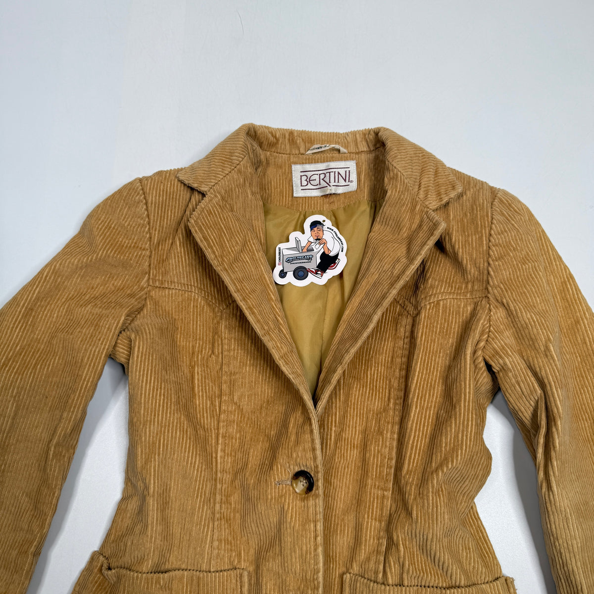 Y2K Bertini Blazer Fitted Corduroy Patch Pocket S Camel