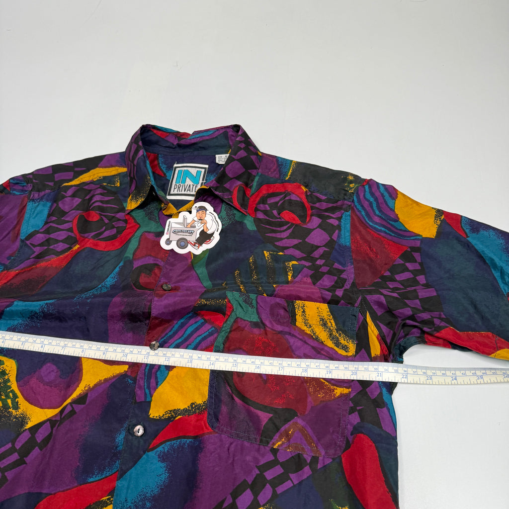 VTG In Private Geometric Art Silk Button Up M