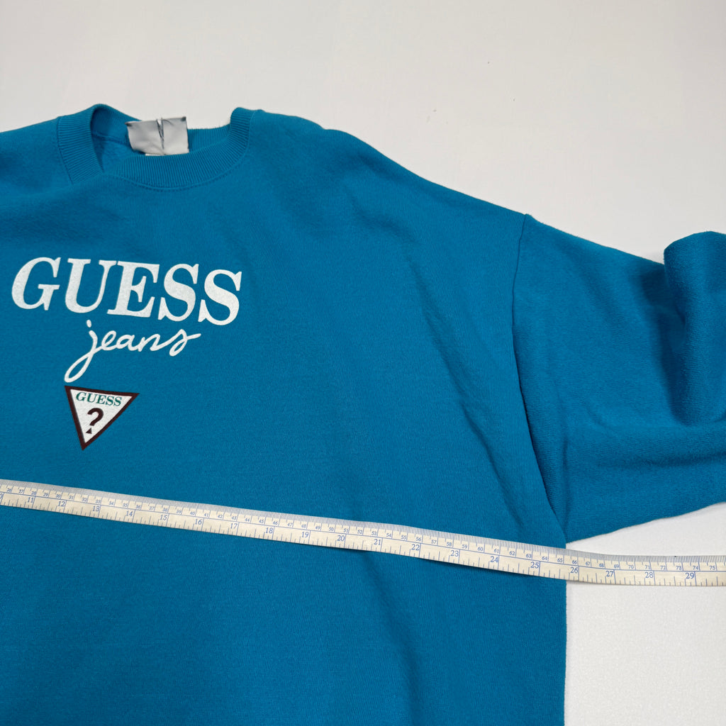 VTG Guess Jeans Spell Out Sweatshirt L/M Blue