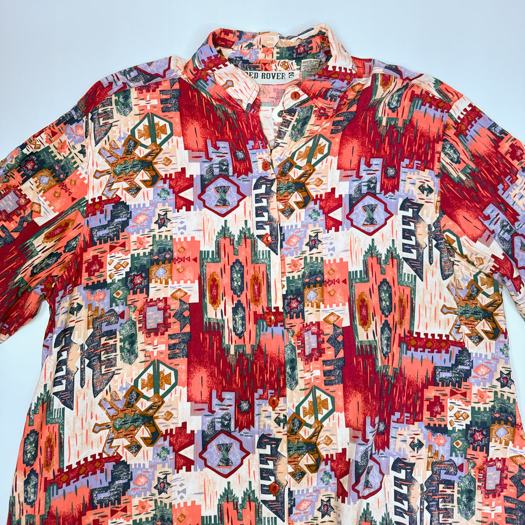 VTG Red Rover Native Rayon Button Up L
