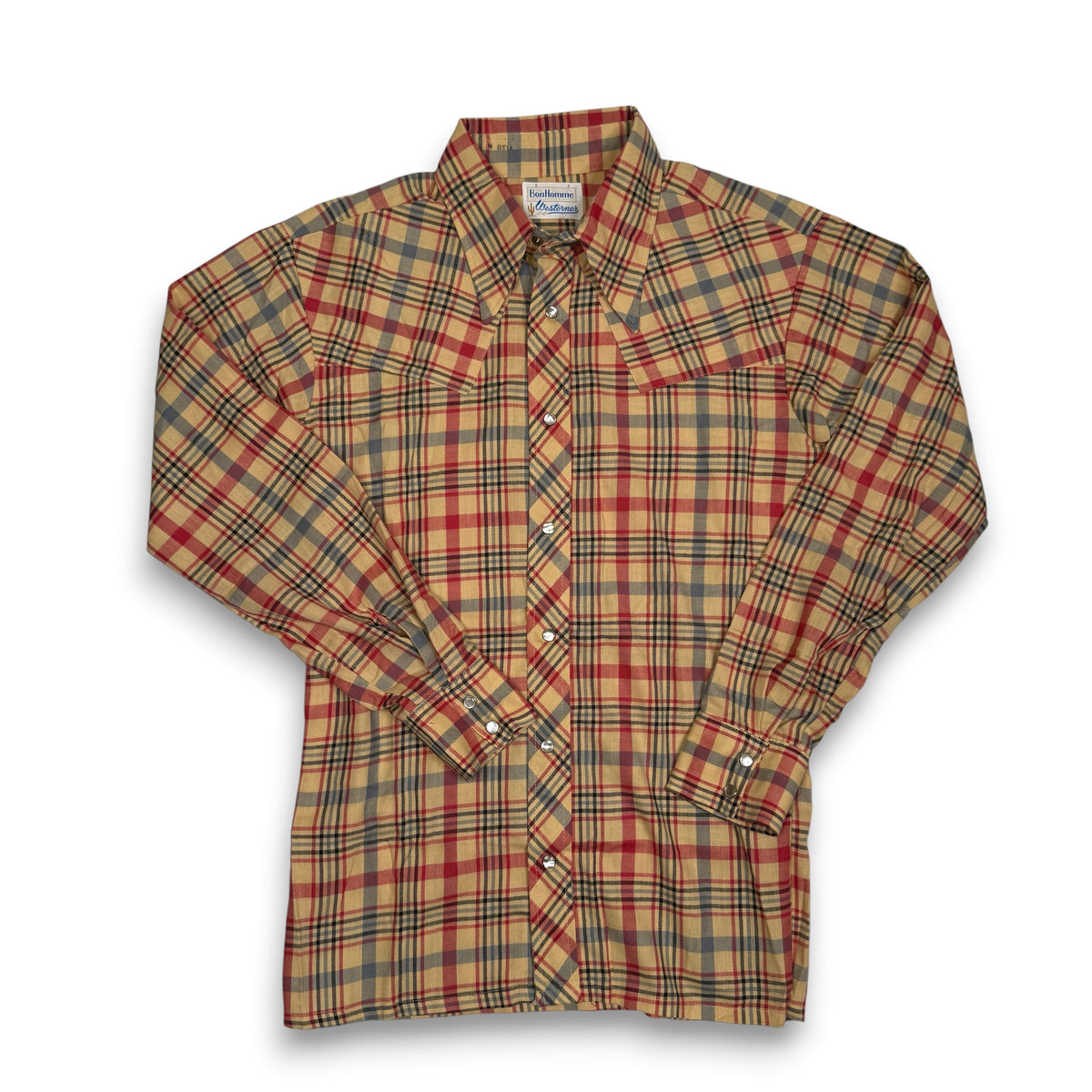 VTG BonHomme Western Plaid  Peal Snap L/S Button Up M
