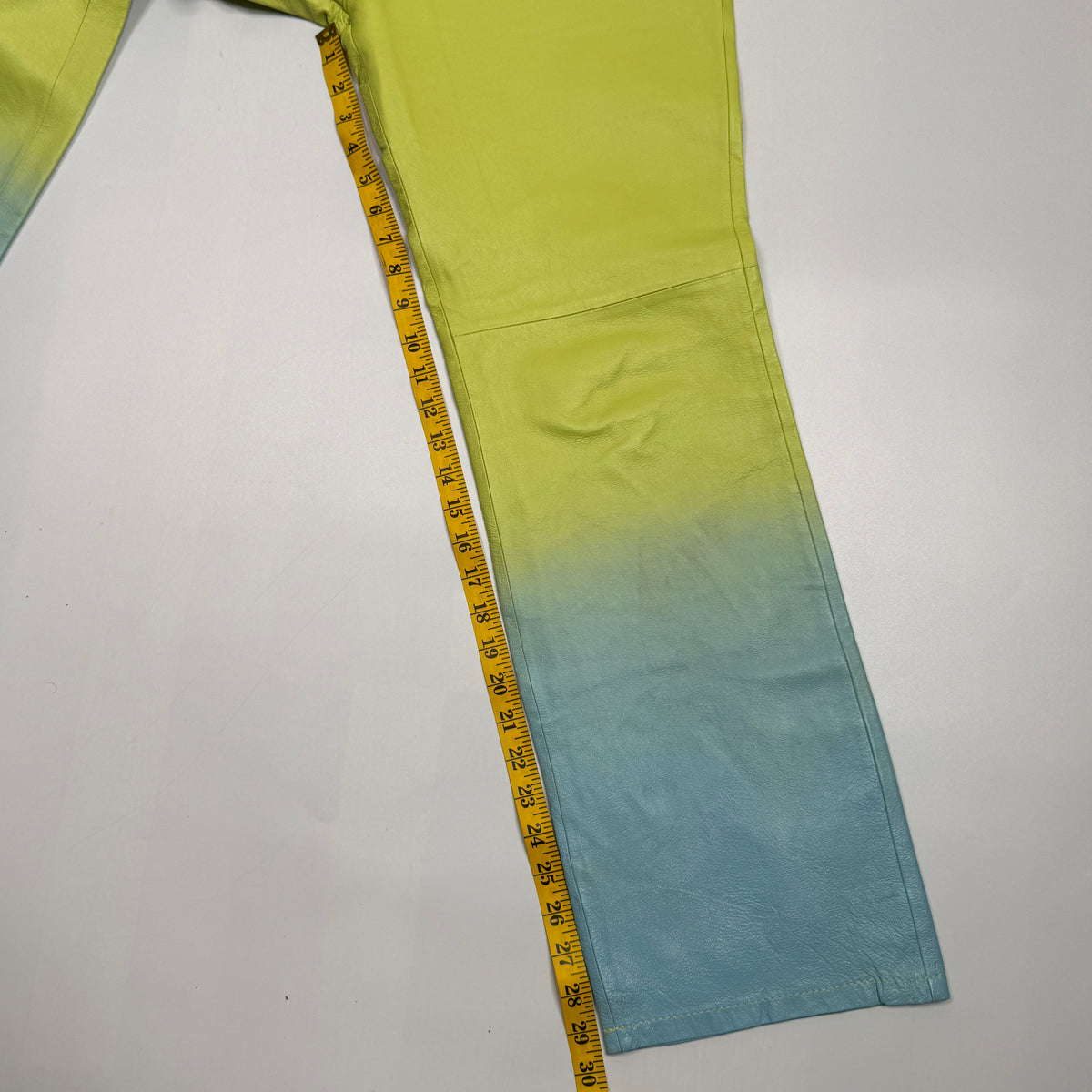 Y2K Metrostyle Leather Pantsuit Set Ombre Blazer Flare Pants L Green Blue