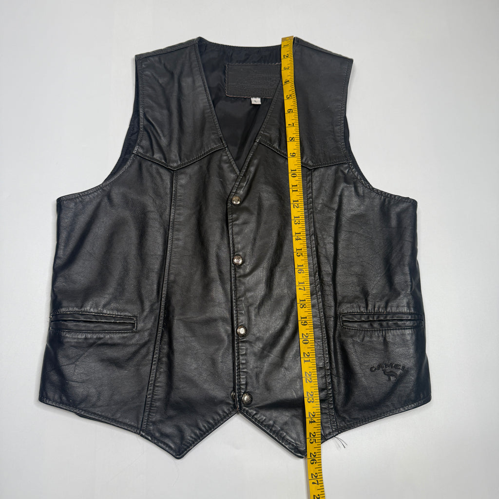 VTG Branded Garments Camel Leather Vest L Black