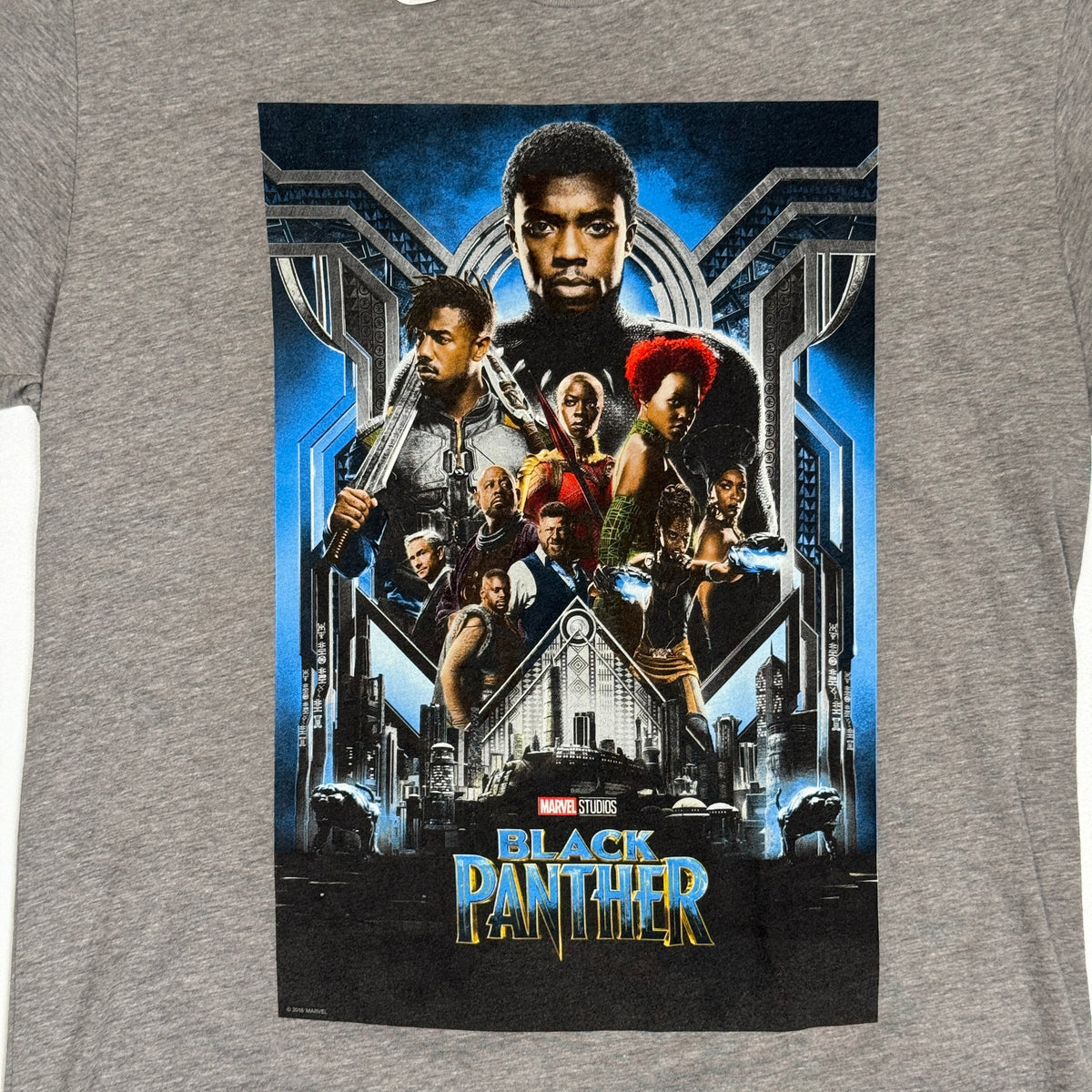 2016 Marvel Black Panther Movie Poster Promo T Shirt M Grey