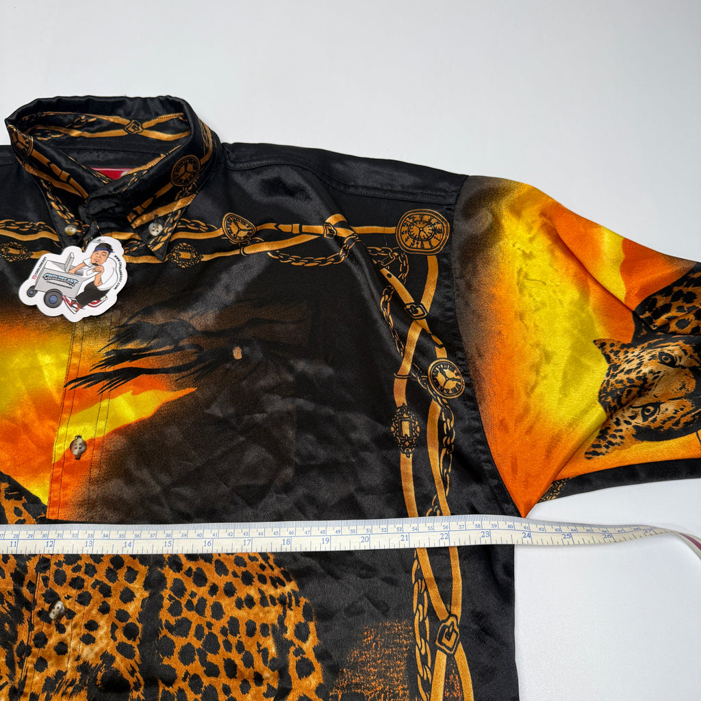 VTG Greymax Leopard Silk Button Up L