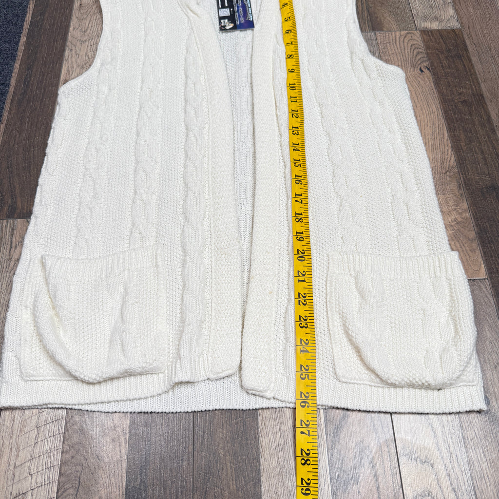 VTG Acrylic Orlon Sweater Vest Cable Knit Cardigan L Ivory