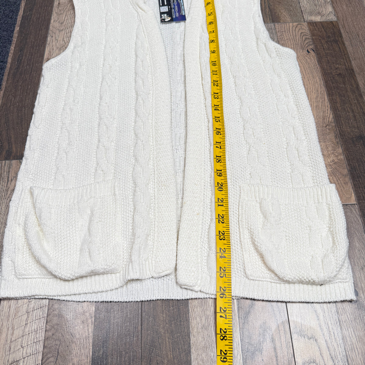 VTG Acrylic Orlon Sweater Vest Cable Knit Cardigan L Ivory