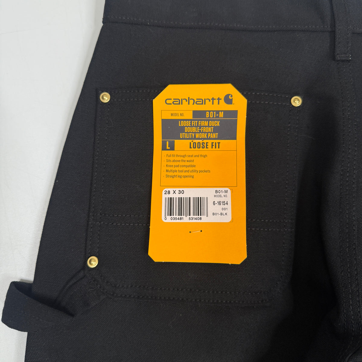 NWT Carhartt Iconic B01 Firm Duck Double Front Loose Fit Work Pants 28" Black