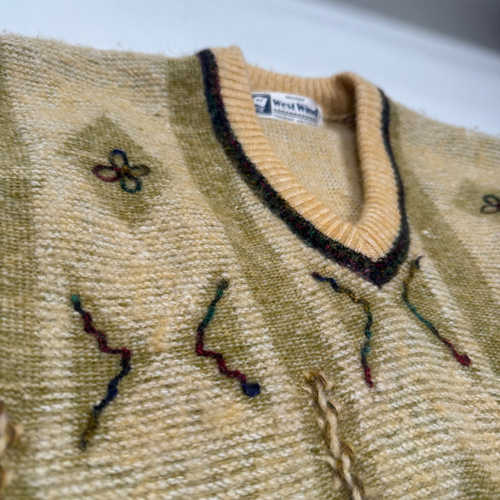 VTG West Wind Mohair Knitted Sweater Vest L Tan