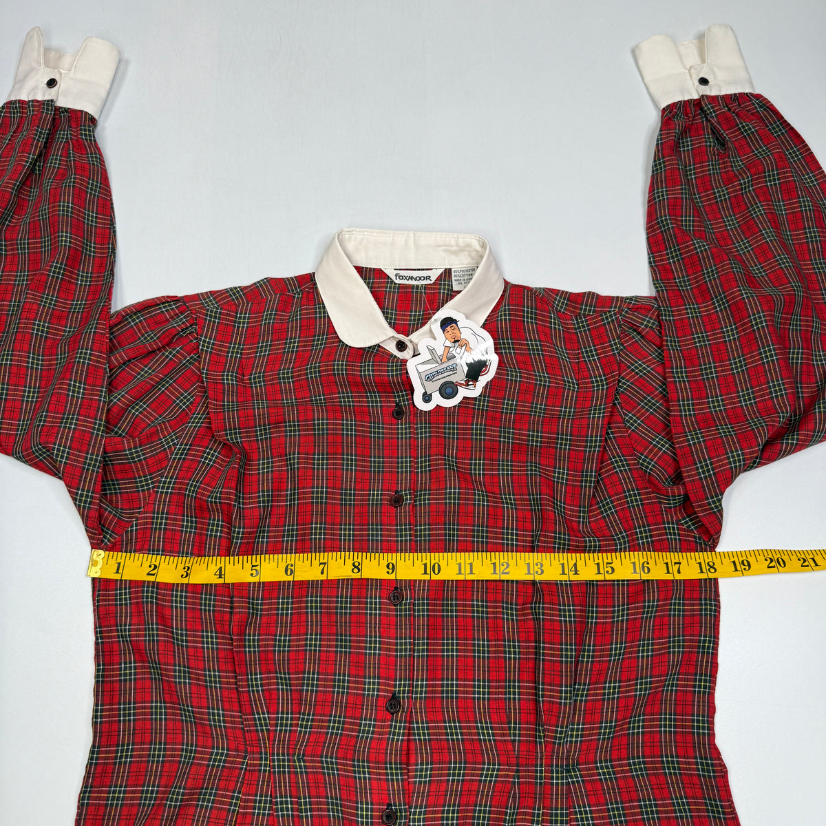 VTG Foxmoor Blouse Tartan Plaid Peter Pan Collar Puff Sleeve Blouse S