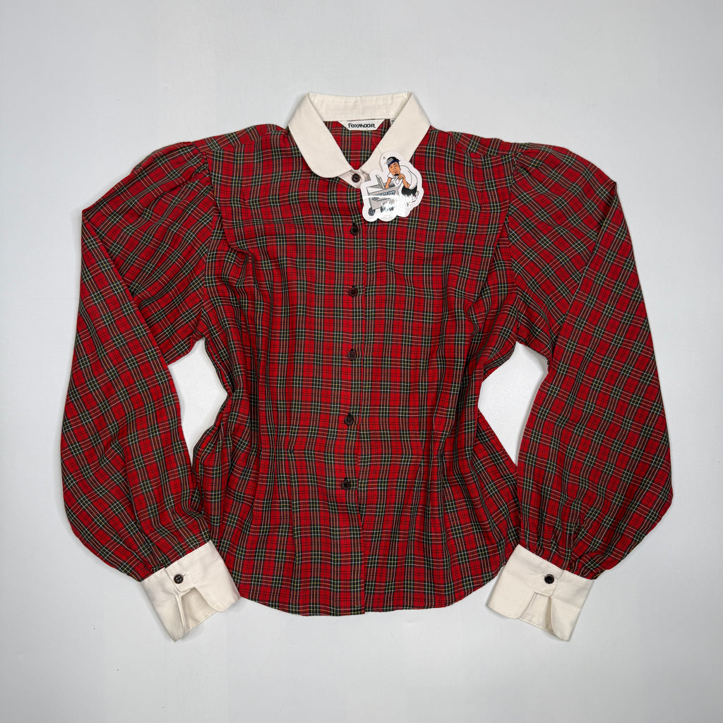 VTG Foxmoor Blouse Tartan Plaid Peter Pan Collar Puff Sleeve Blouse S